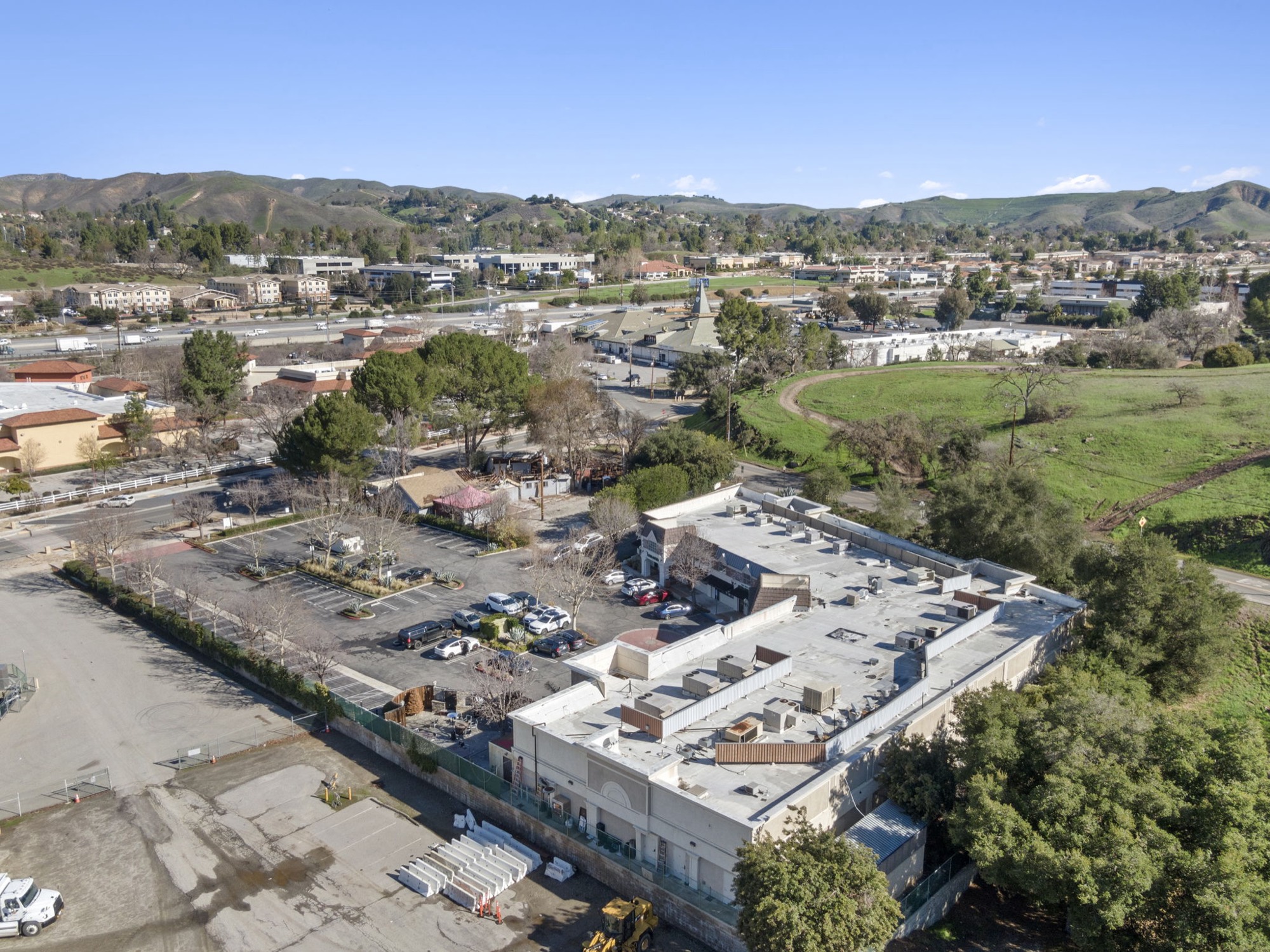 Aerial of Agoura Village Center with the 101 freeway beyond